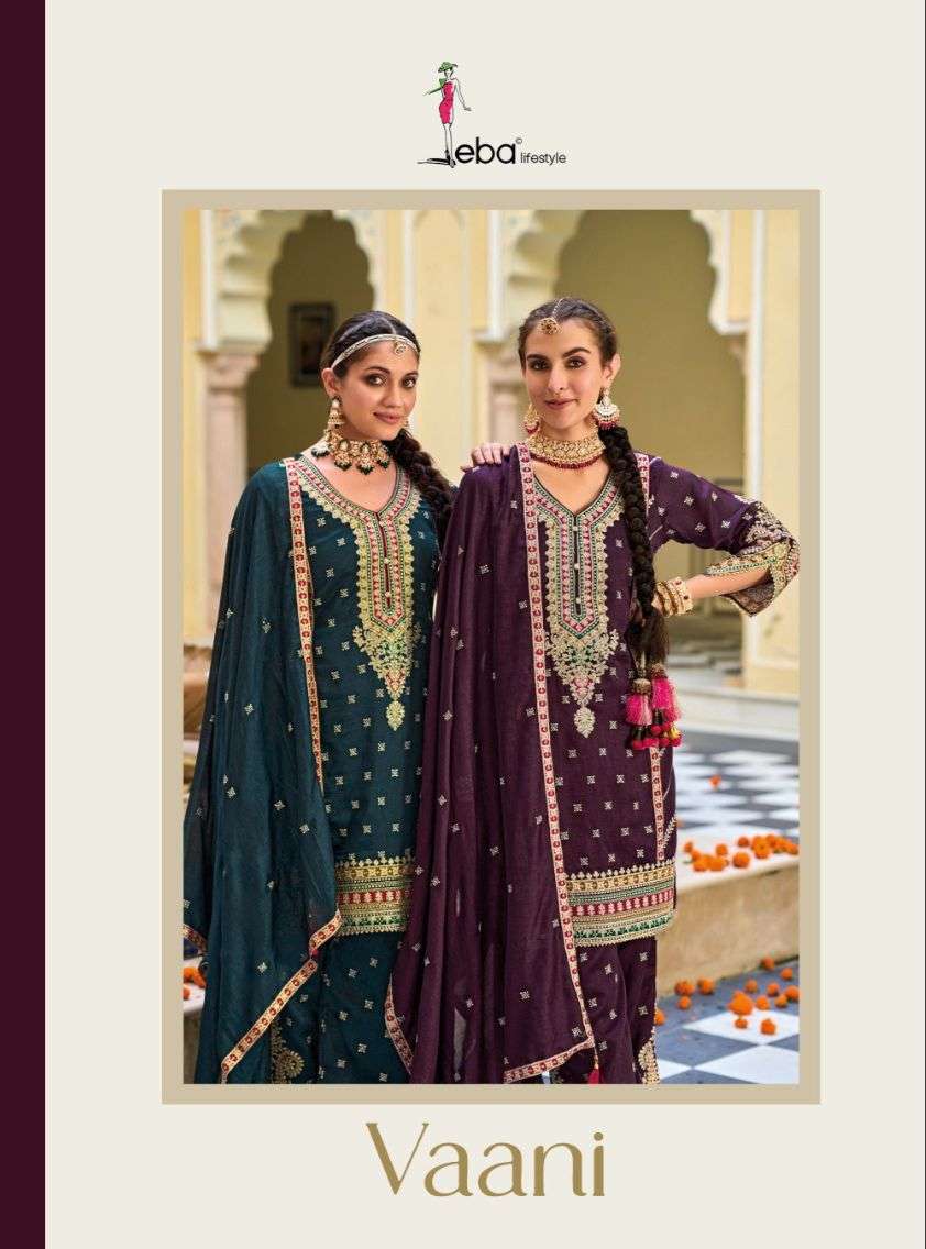eba lifestyle catalogue vaani series 1641 to 1643  premium silk with emboidery work designer partywear readymade heavy embroidery dresses collection 