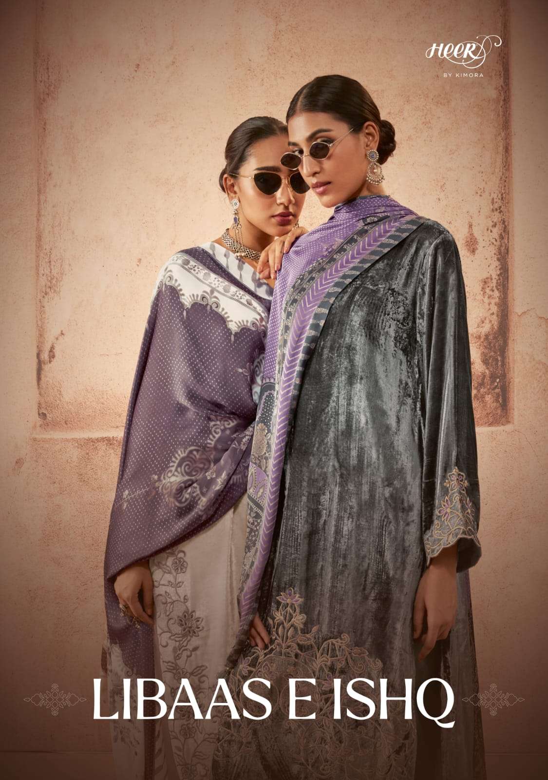heer by kimora catalogue libaas e ishq series 9161 to 9168 pure velevet with embroidery on front and scalloped embroidery on sleeves velvet partywear suit 
