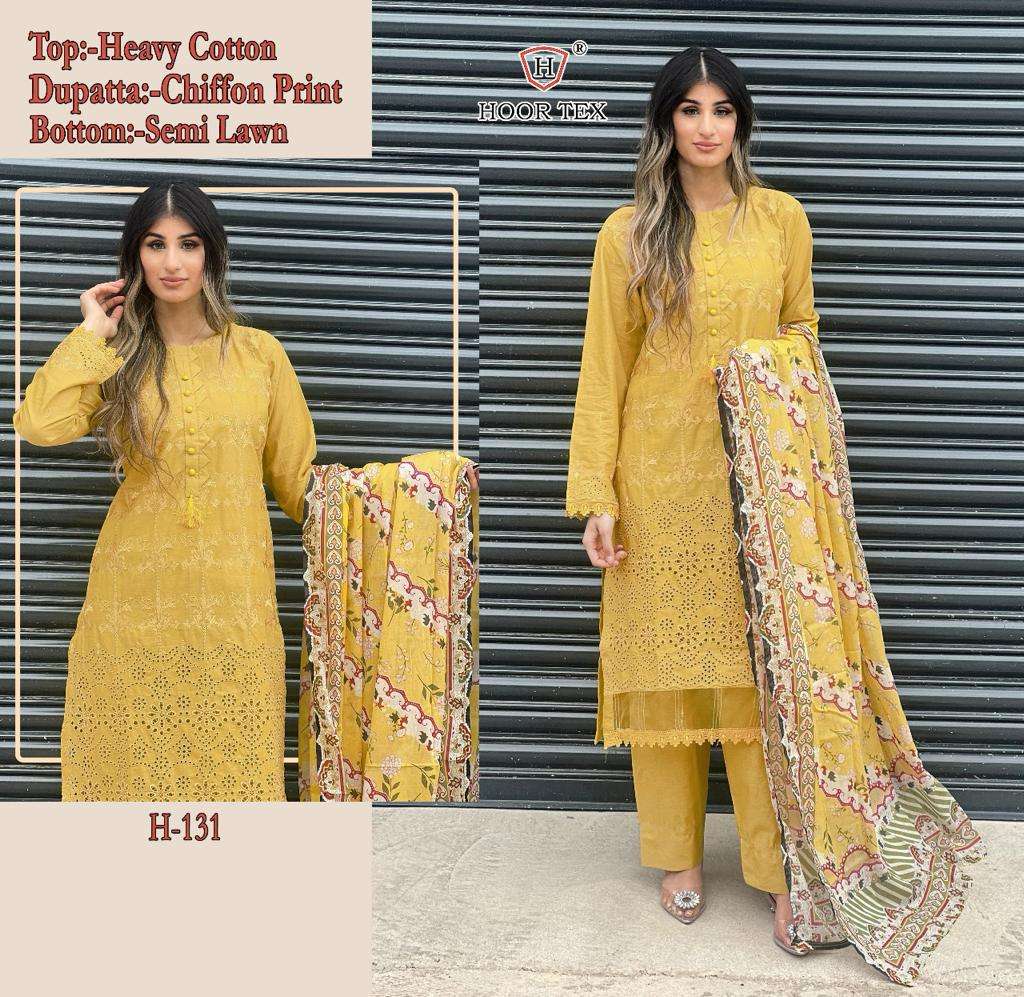 hoor tex design h 31 heavy cotton yellow colour Pakistani suit collection chickankari embroidery Pakistani suit collection 