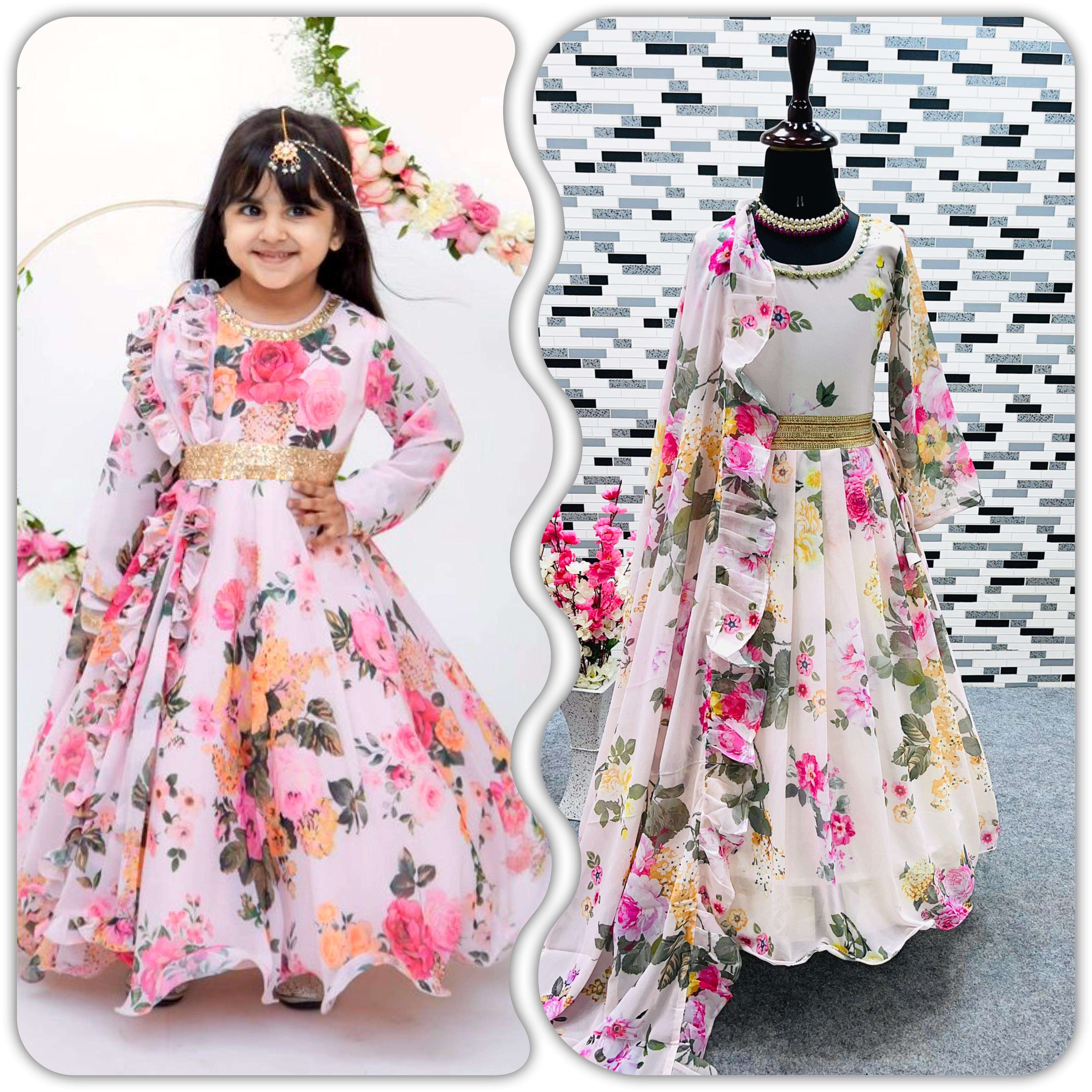 kids girls wear 3 to 15 year girl  new designer heavy fox georgette gown with digital print ready to wear collection kids wear collection 