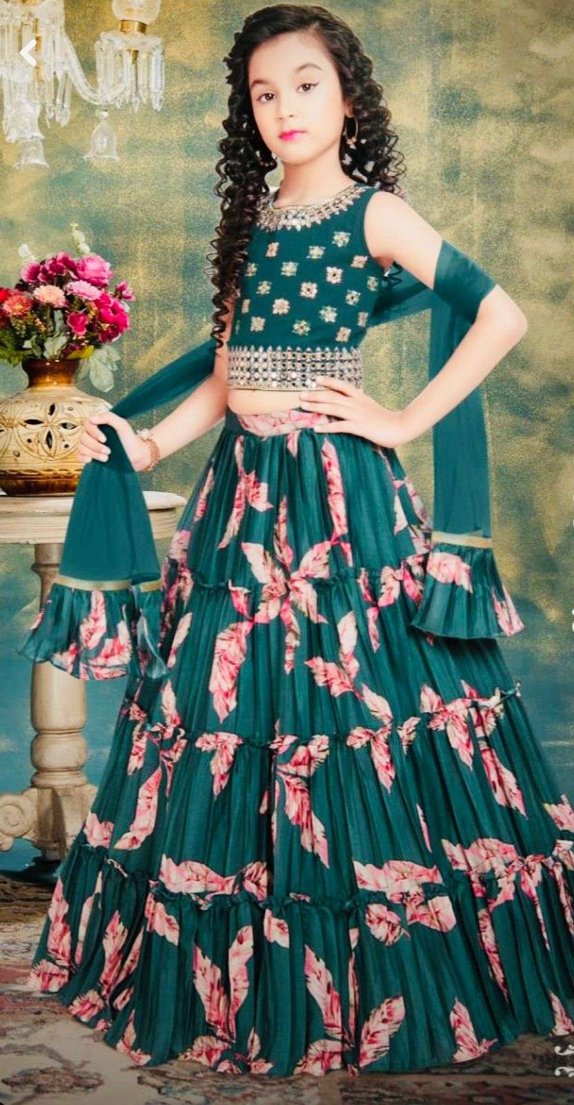 kidswear 3 year to 15 years designer fox georgette embroidered work choli with digital print work lehenga with dupatta in new fancy style 