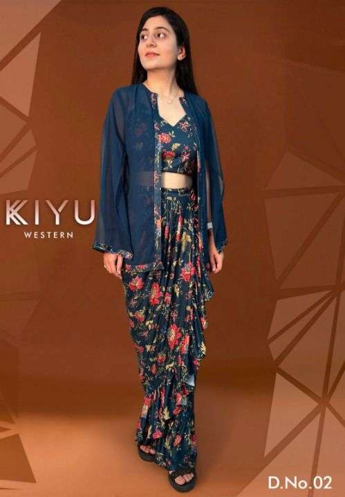 kiyu western design number 1 to 6 indowestern dhoti botton with crop top and jacket suit 
