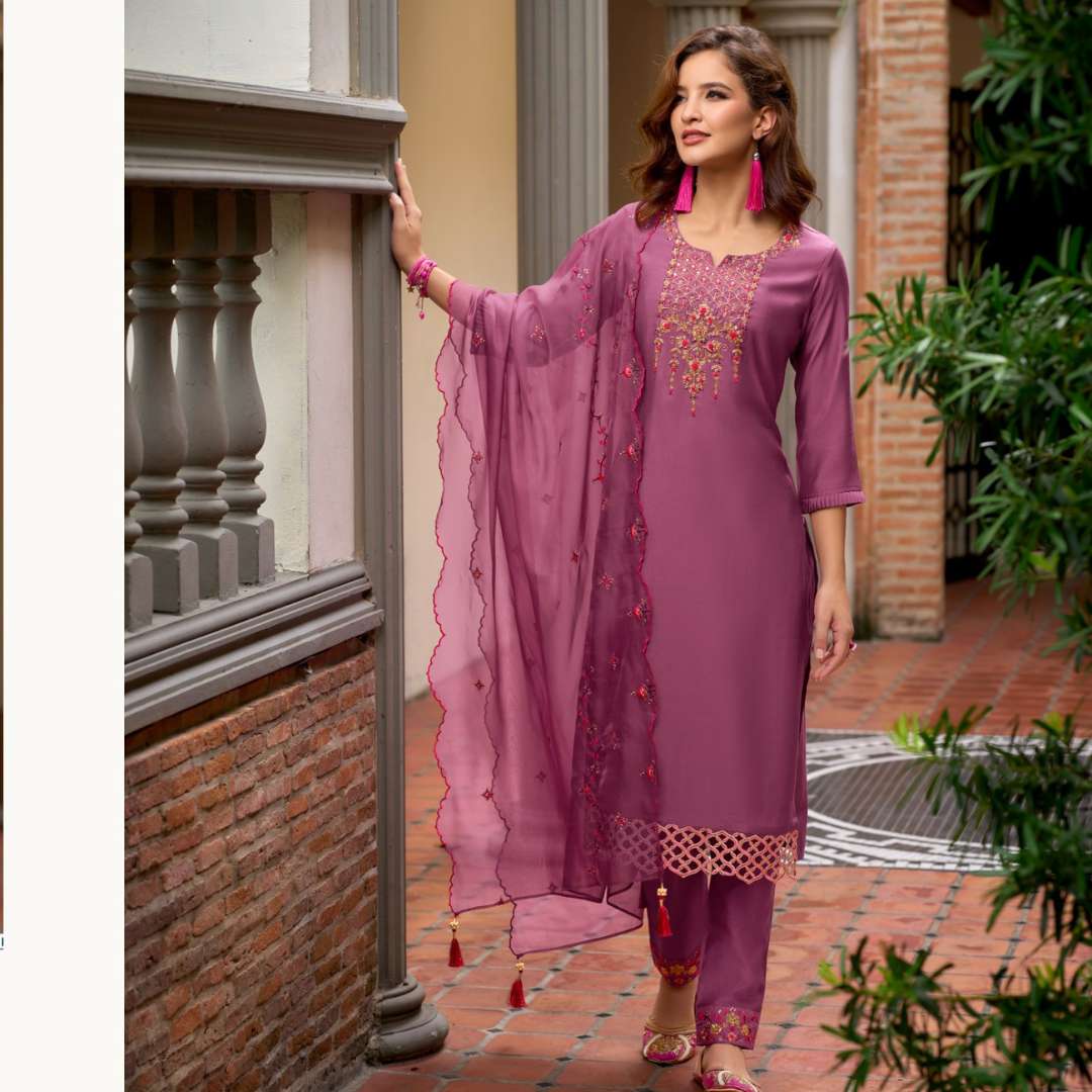 lily n lali catalogue bella series 14001 to 14006 full handwork on milan silk with cotton inner partywear readymade straight suit with handwork embroidery  