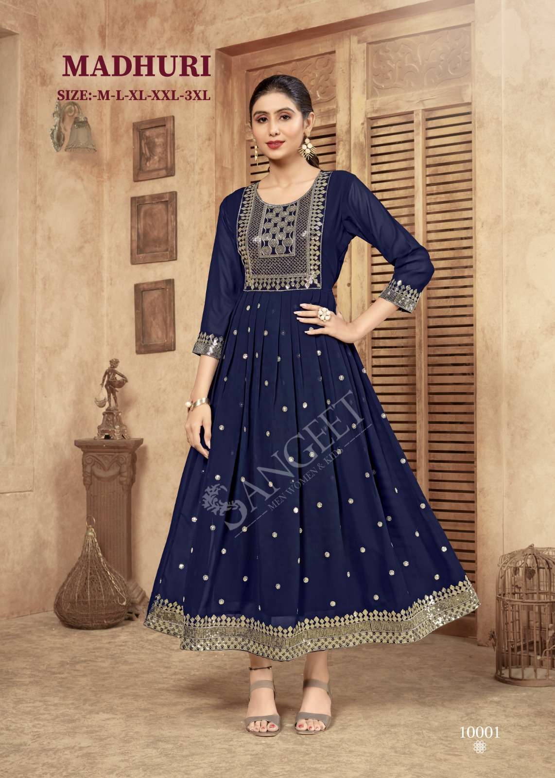 madhuri top faux georgette with cotton lining attached inside embroidery sequence work kurtie gown collection 