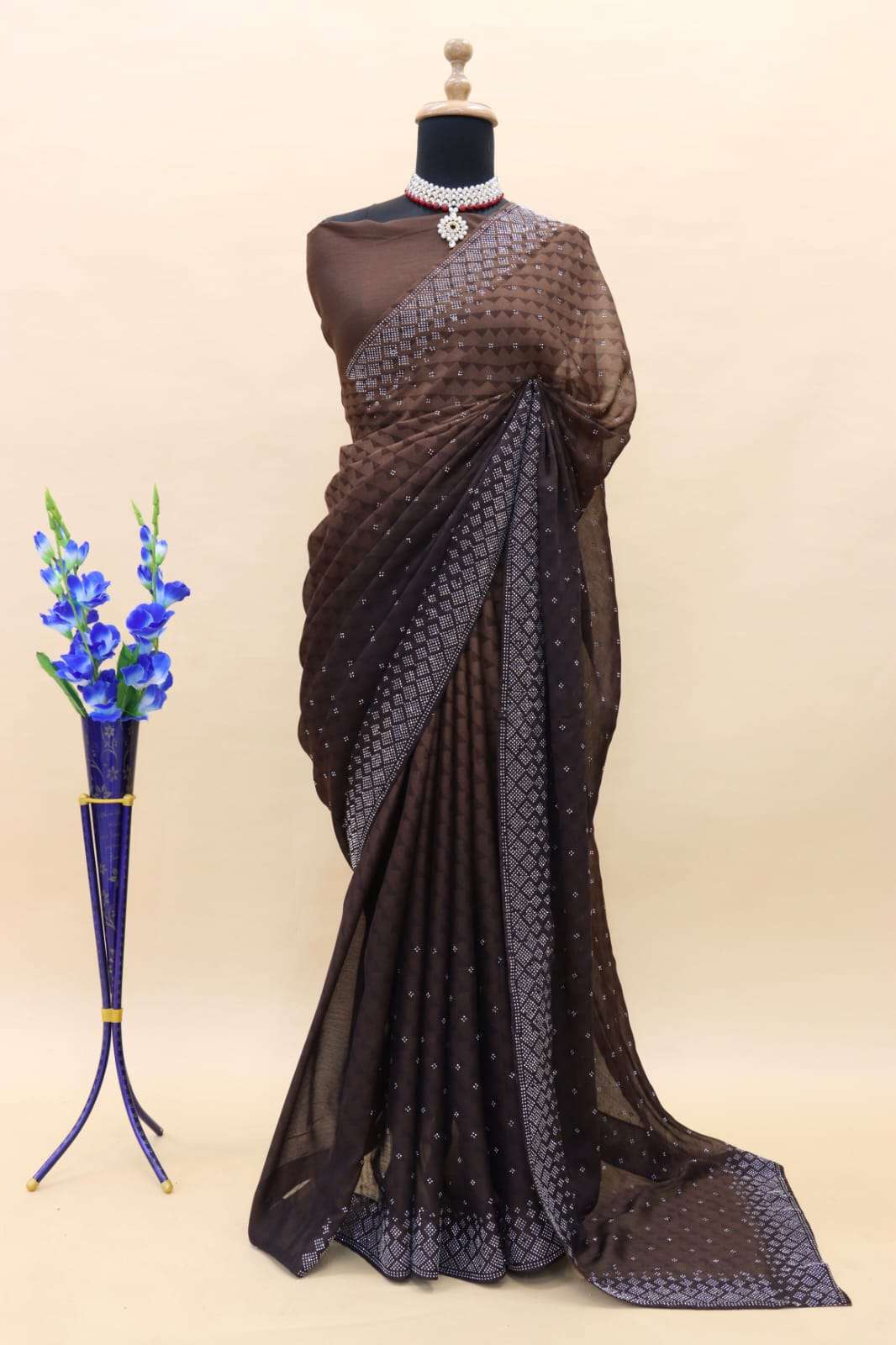 saree collection sundari 2 fabric pure crepe self weaving print saree with heavy c pallu swarovski diamond work designer saree 