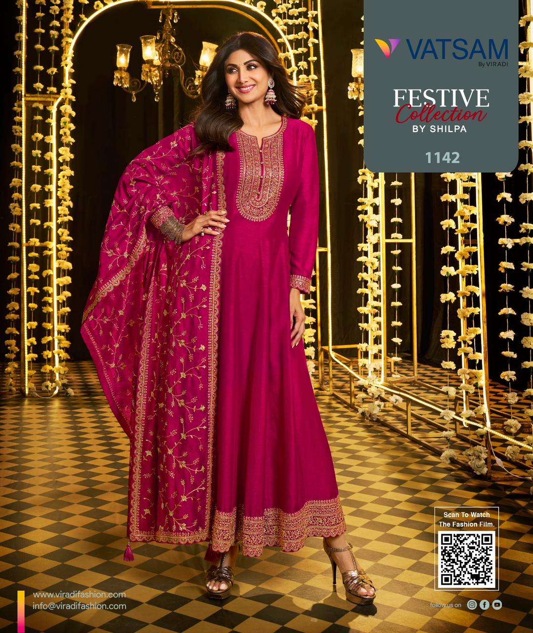 vatsam by viradi catalogue festive collection by shilpa series 1141 to 1144 karva chauth readymade collection anarkali gown with duppta  
