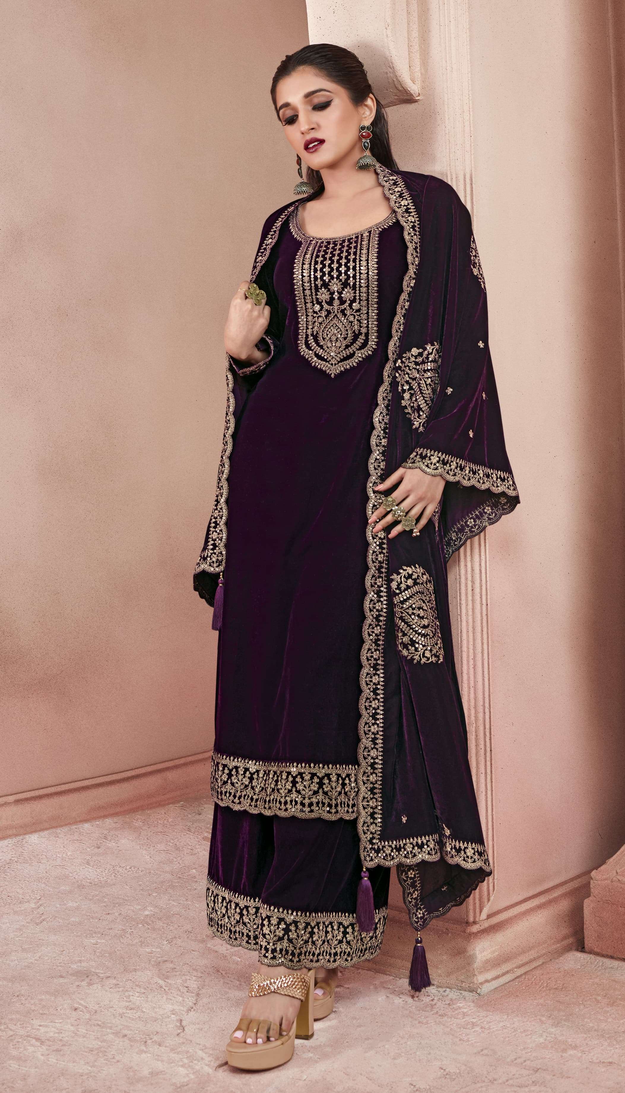 vinay fashion llp kervin velvet embroidery 3 series 66121 to 66126 embroidered velvet heavy partywear suit collection velvet suit 