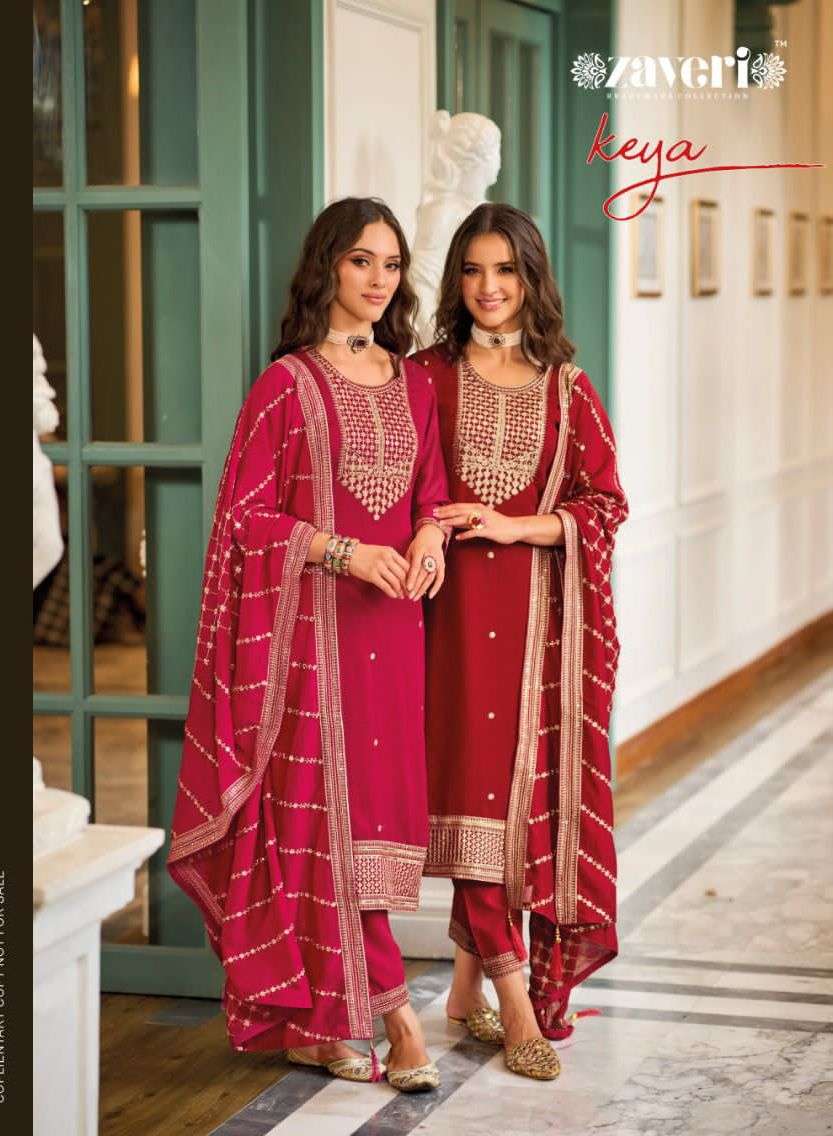zaveri readymade collection catalaogue series z1248 to z1249 premium silk with  embroidery partywear readymade suit collection in red and marron colour karva chauth suits collection 