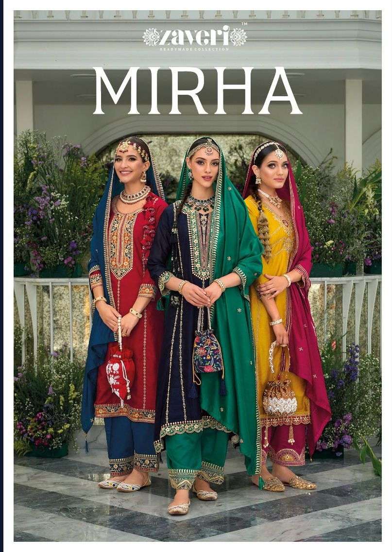zaveri readymade collection catalogue mirha series 1227 to 1230 premium silk with emboidery work stylish partywear suits collection designer partywear straight dresses 