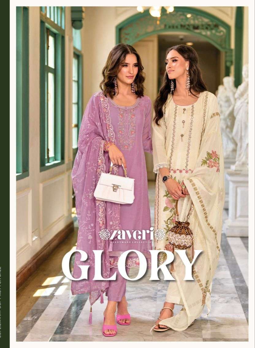 zaveri women beauty new collection catalogue glory series 1258 to 1261 soft organza emboidery work khatli hand work straight readymade suit collection  