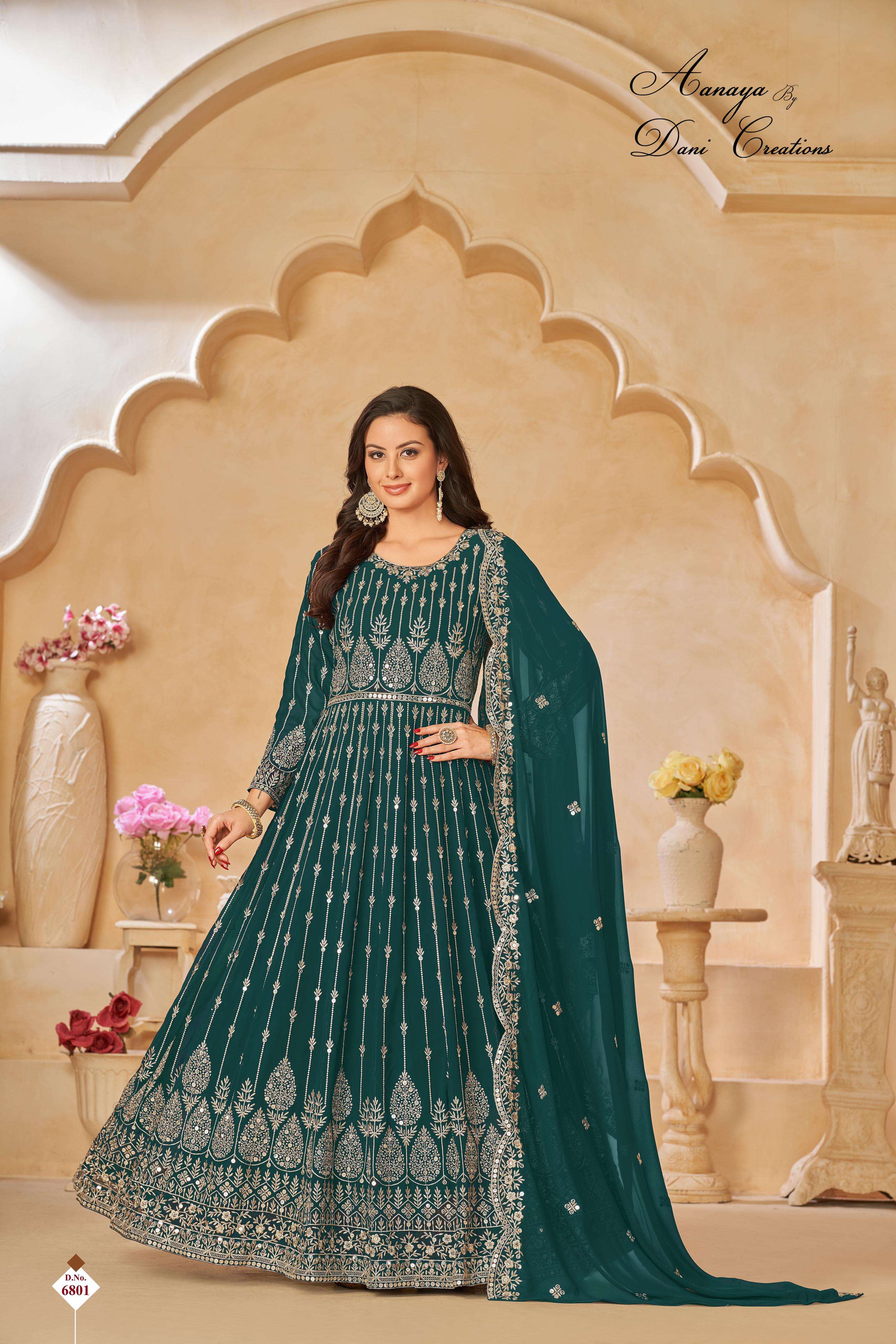 aanaya by dani creation series 6801 to 6804 designer heavy embroidery partywear heavy gown collection anarkali full flair partywear gown collection 
