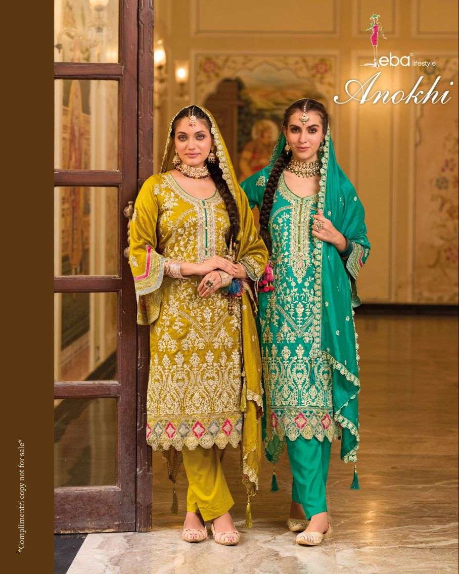 eba lifestyle catalogue anokhi series 1639 to 1640 premium silk with emboidery work heavy embroidery straight suit heavy embroidery partywear readymade suit collection  
