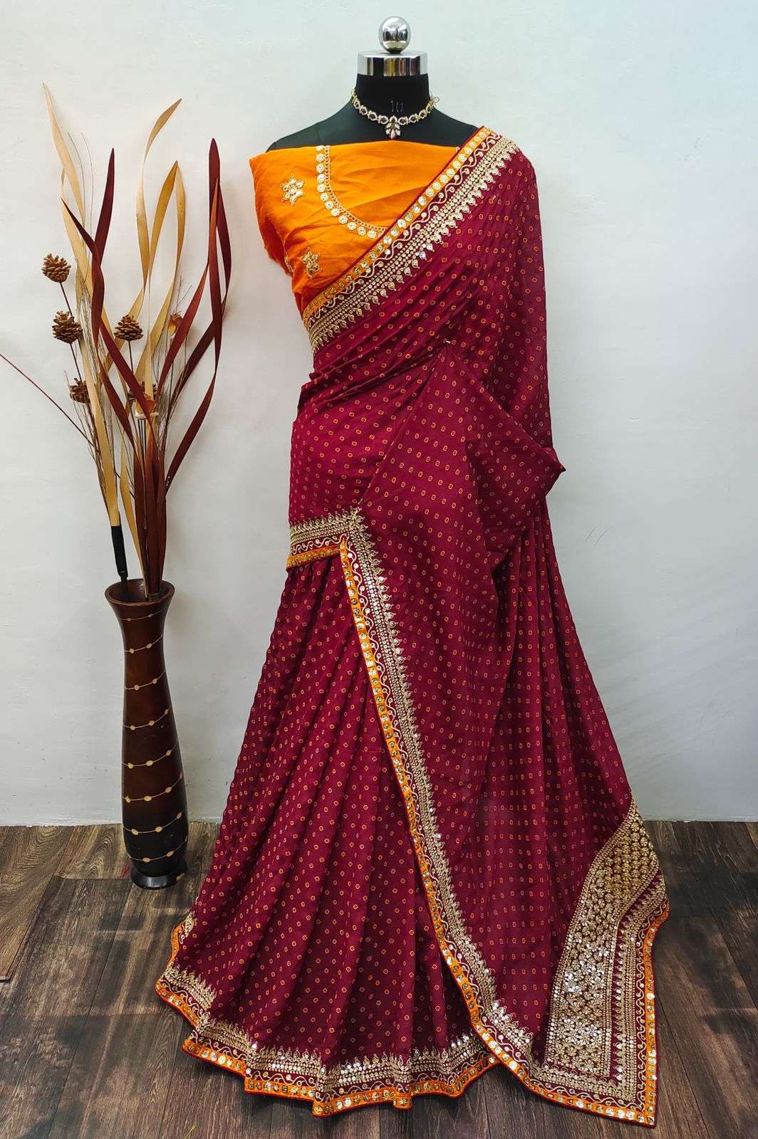 heavy vichitra silk with print nd multi- coding 5 mm sequence embroidery work on lace with beautiful look saree heavy mono silk sequence embroidery blouse saree  