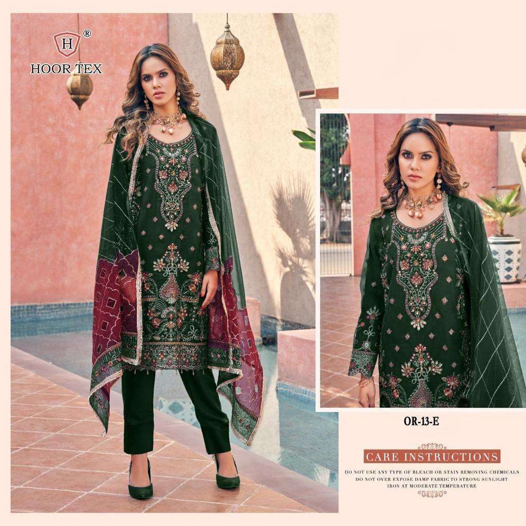 hoor tex design number or 13 e pakistani suit collection top heavy organza with embroidery work beautiful hand work suit pakistani suit collection 