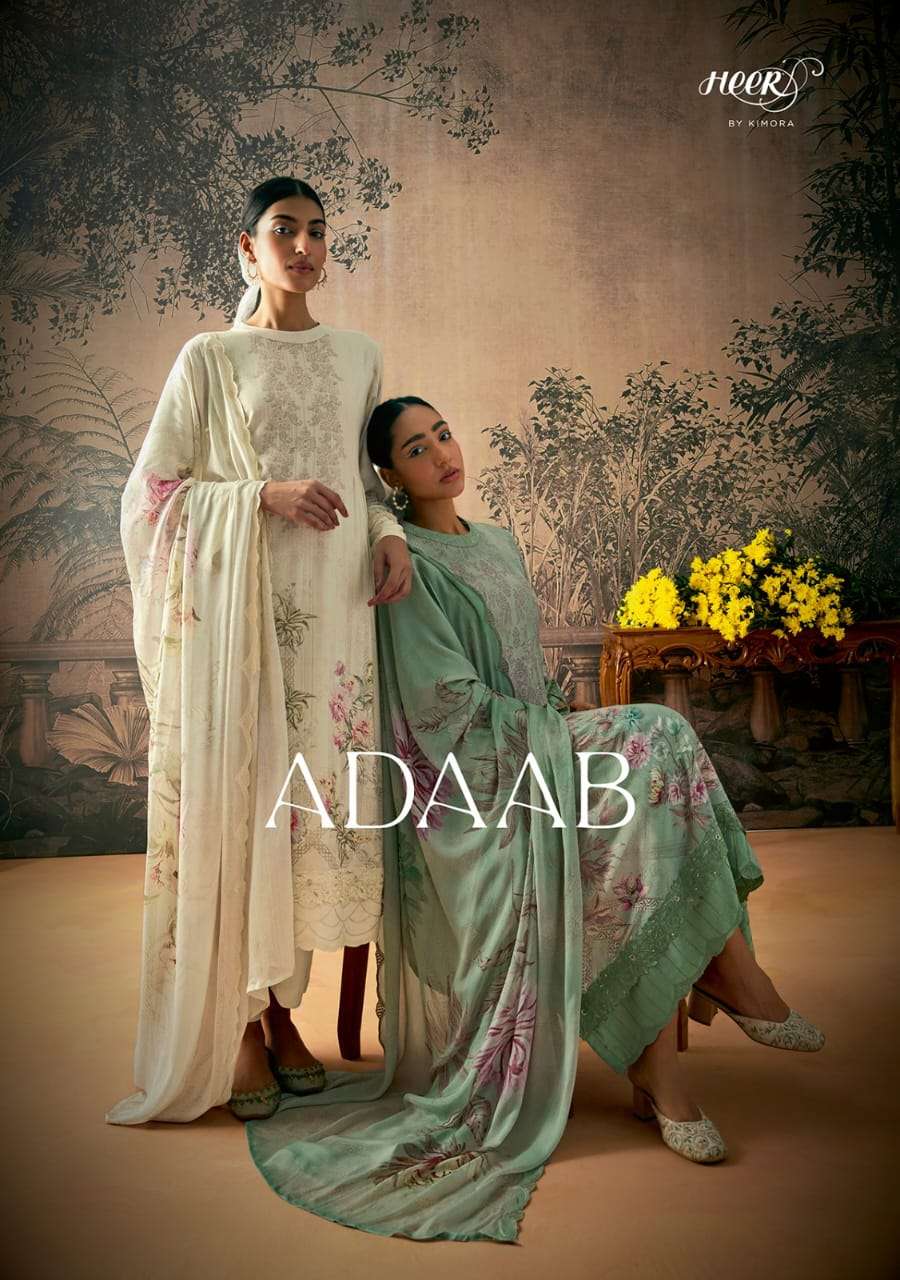 kimora heer catalogue adaab series 9191 to 9198 pure muslin silk unstiched dresses collection 