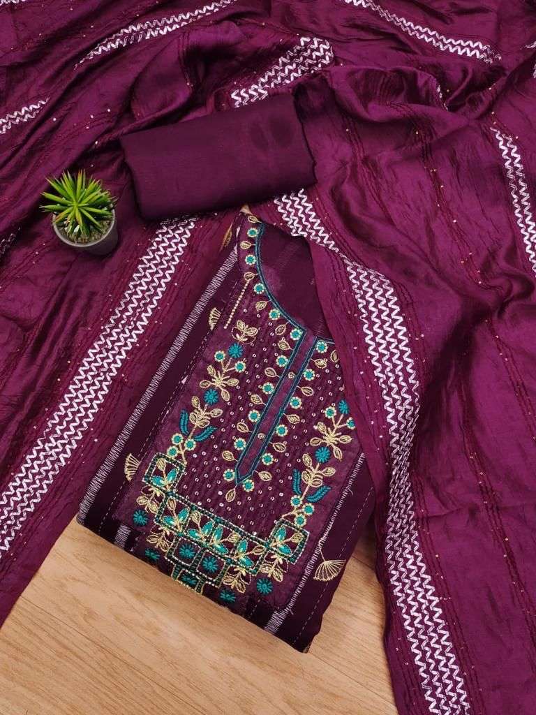 non catalogue dress material modal chanderi silk with work on neck and khatli work unstiched suits collection suit material 