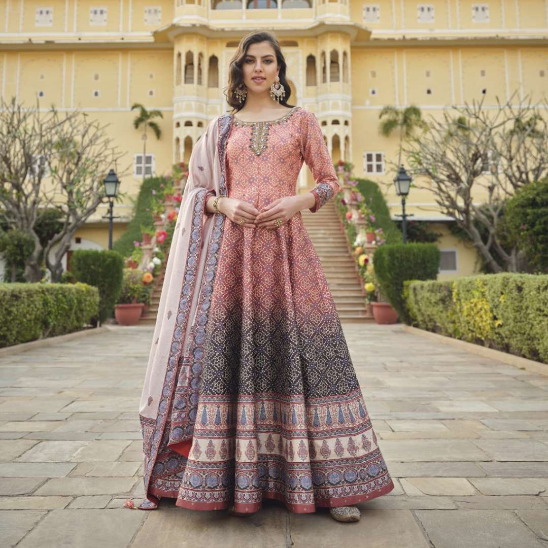 virasat catalogue ratrani series 5001 to 5005 virasat vol ratrani designer gown exclusive collection gown killer silk work digital patola print 
