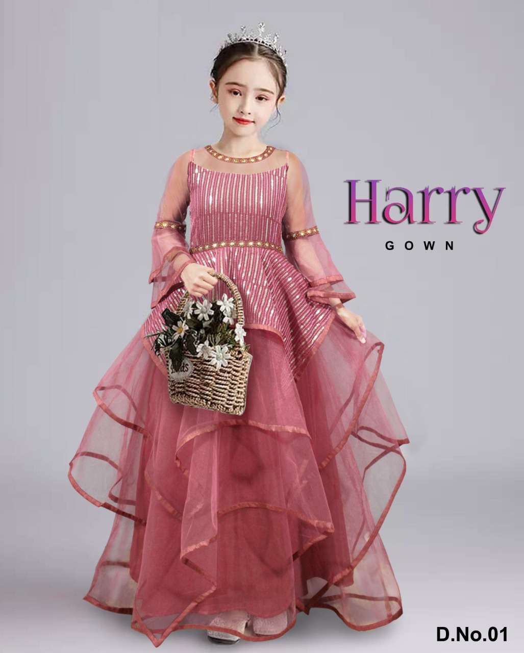 6 year to 12 year girls kids wear gown harry children gown 6 colour fabric georgette sequence work 3 inner mono crap can can full flair kids wear girls gown  