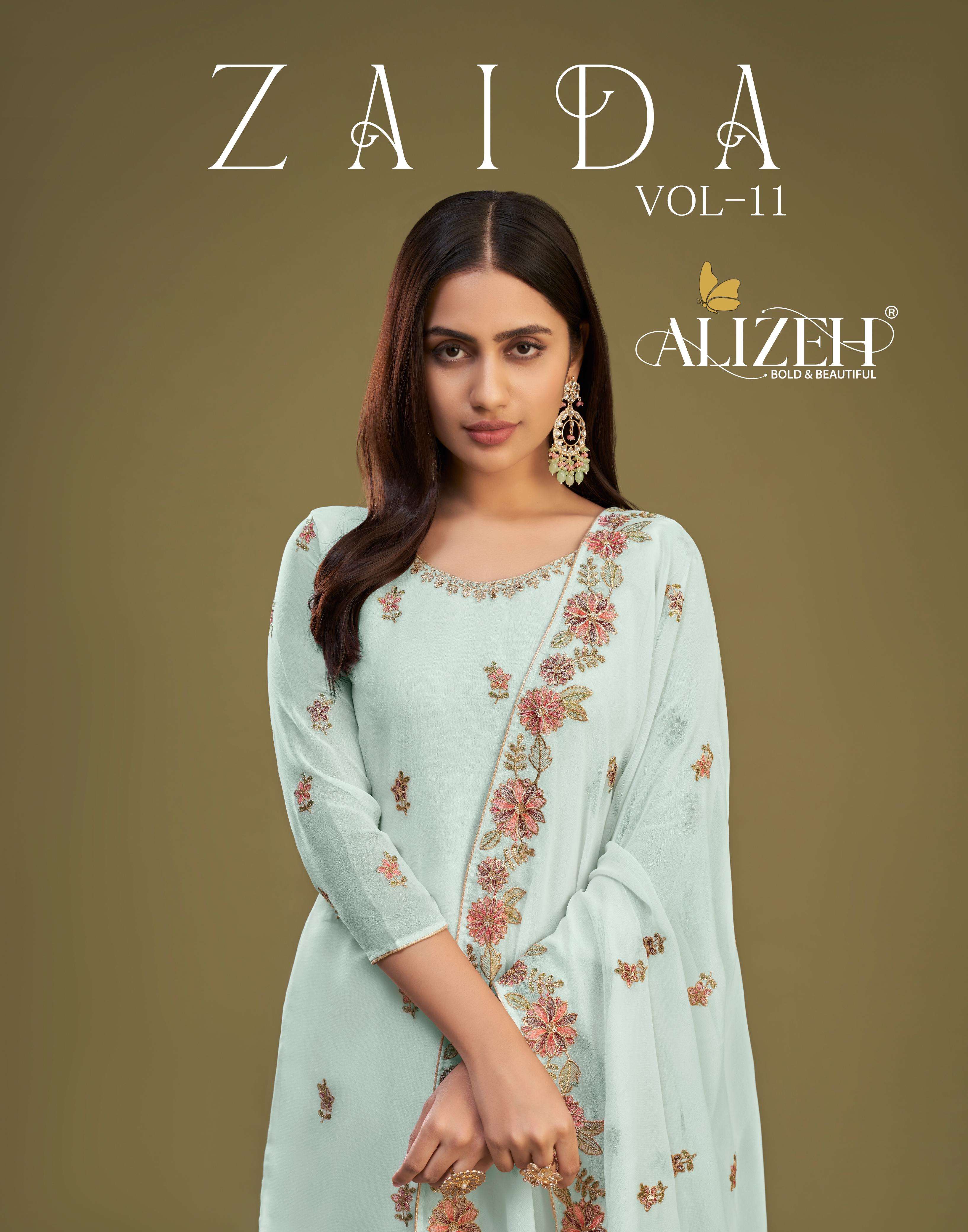 alizeh official catalogue zaida vol 11 series 2051a to 2051d  stylish and colorful collection to brighten up your occasions suit  