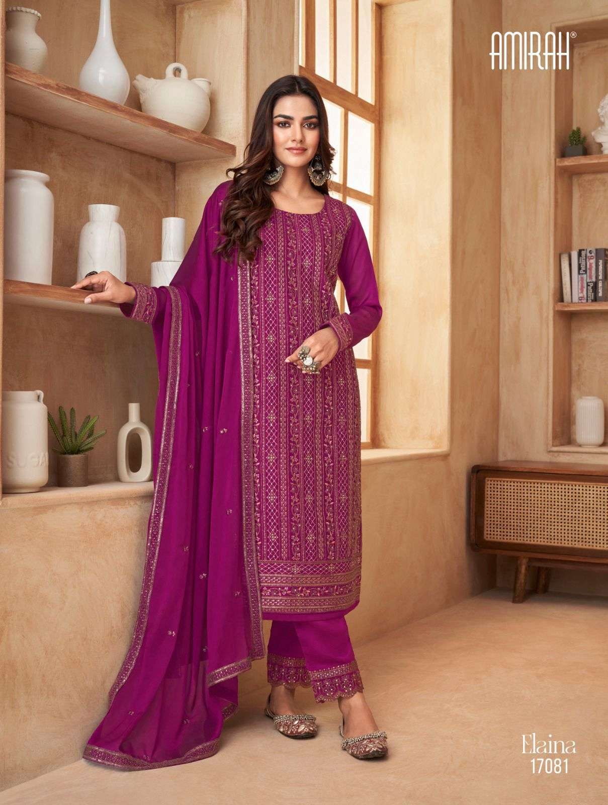 amirah catalogue elaina series 17081 to 17086 black rangoli silk with embrodery work designer partywear straight suit collection  