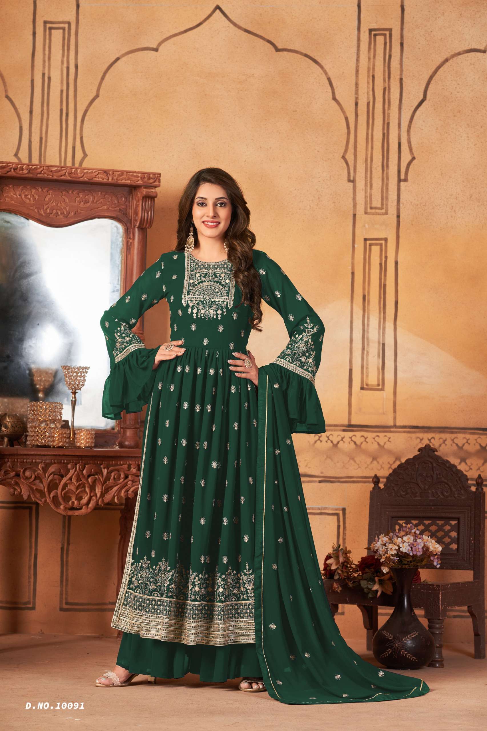 anjbaa vol 9 series 100091 to 100093 faux georgette naira cut suit partywear heavy embroidery nairacut suit collection  