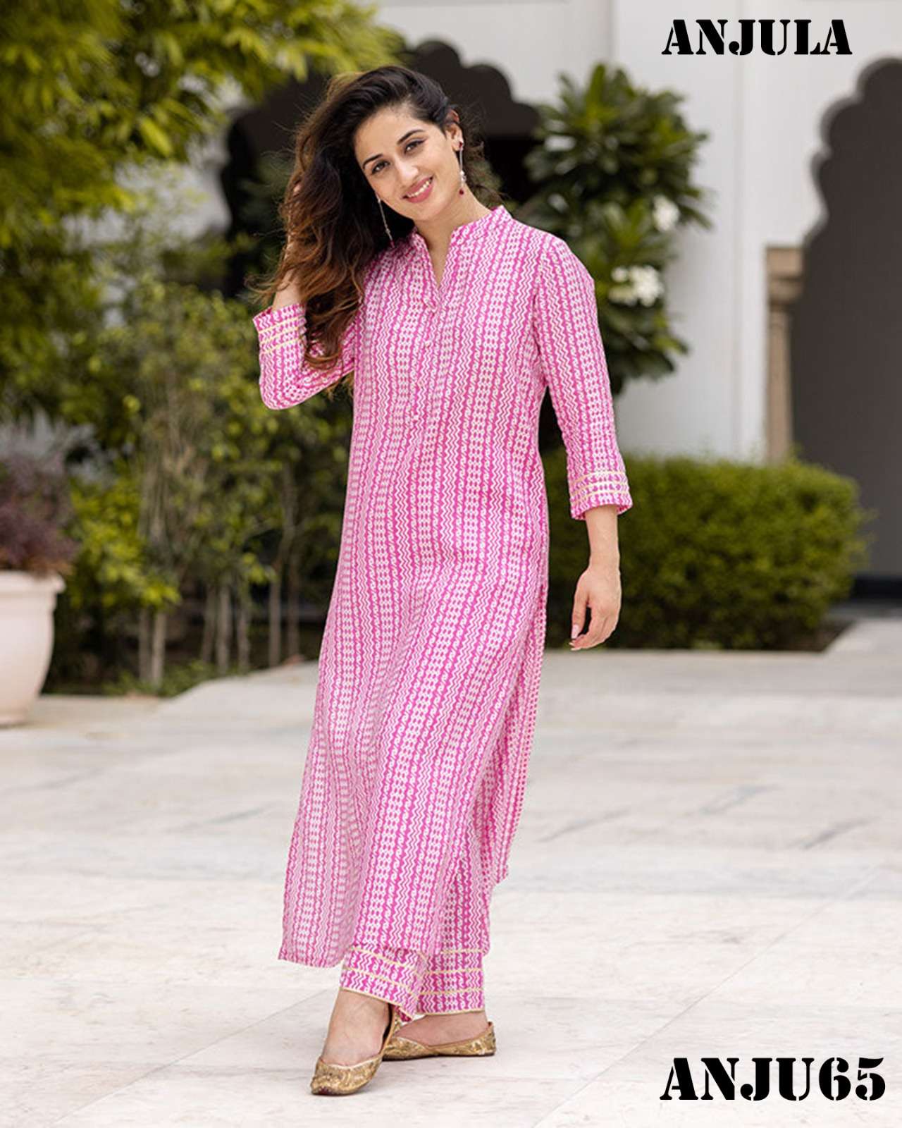 anjula v 4 design number 065 to 069 single pcs available fabrics pure muslin  with digital printed work  full inner attached heavy crepe readymade kurtie with pant  