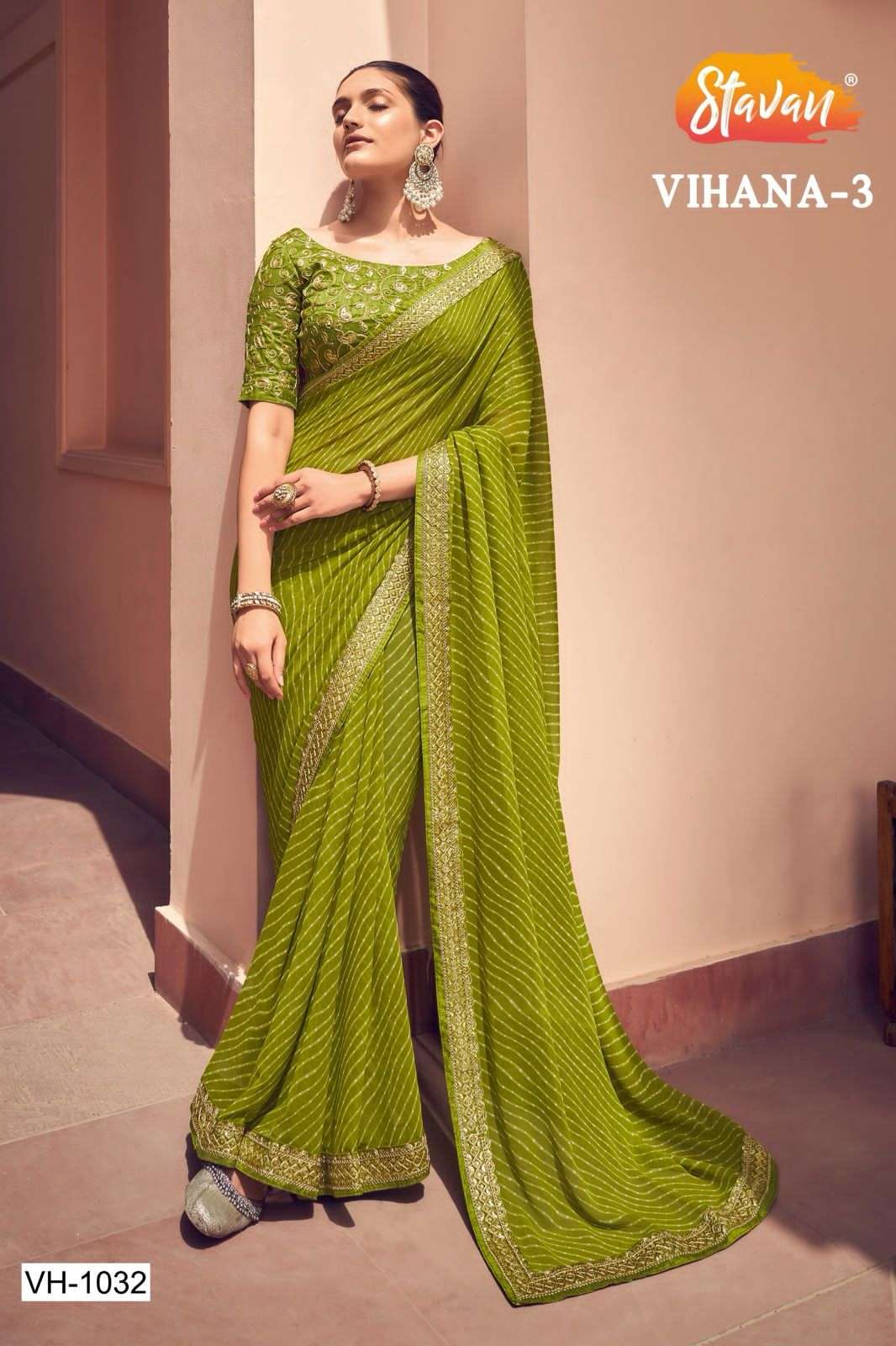 catalogue vihana ath georgette leheriya saree collection georgette fabric with embroidery work border and work blouse saree collection  