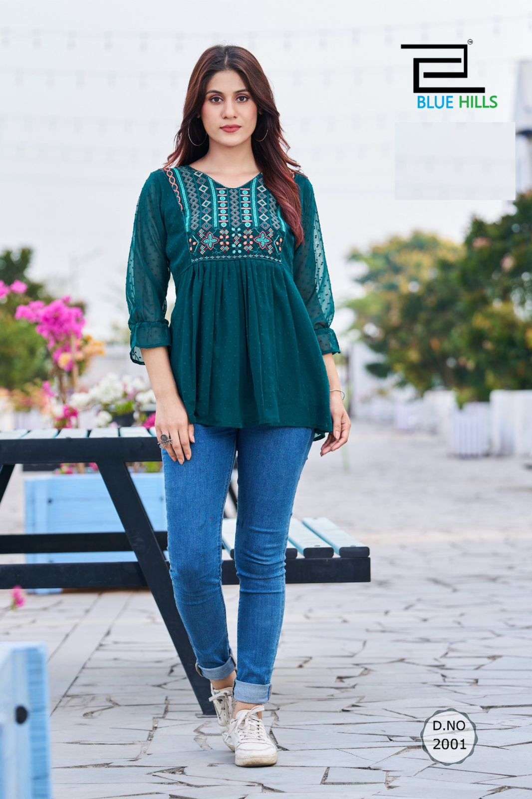 charming 3 short tops in heavy embroidery multi color fabric georgette butti with inner designer dailywear western tops collection 2023 12 11 19 52 08.jpeg