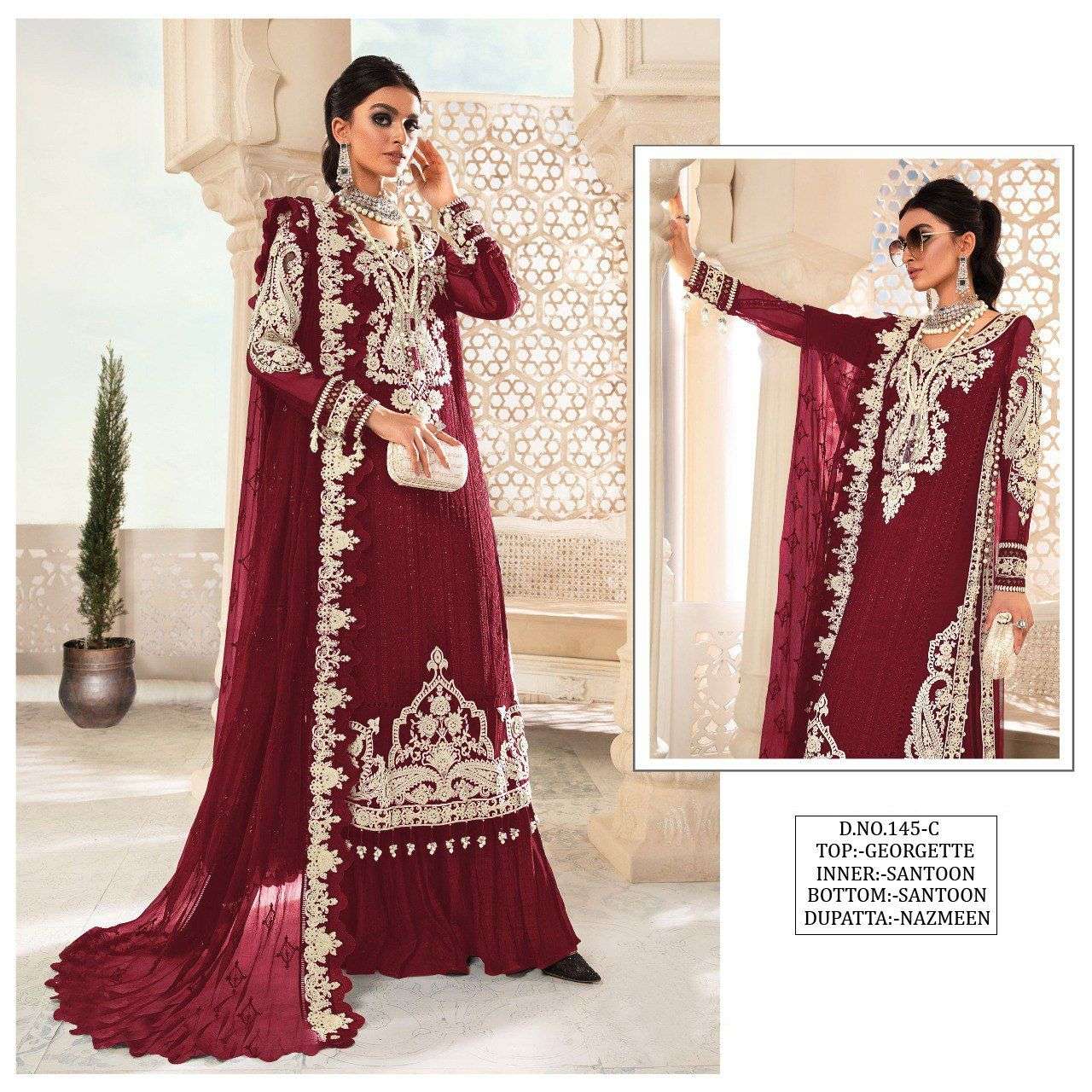 design number kf 145 pakistani suit heavy georgette with sequence embroidery work and diamonds work pakistani suits wholesaler in surat  