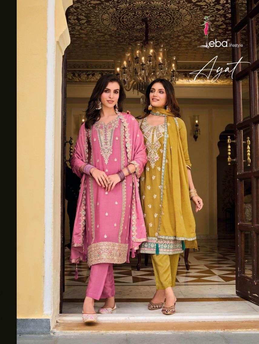 eba lifestyle catalogue ayat series 1632 to 1634 top heavy chinon with emboidery work duppta heavy chinon with embroidery bottom pure silk 