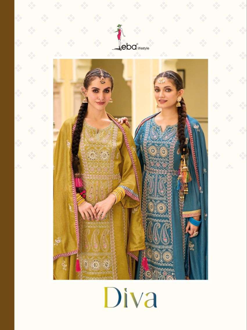 eba lifestyle catalogue diva series 1649 to 1650 premium silk with embroidery work jarkan n daimond designer heavy embroidery readymade suit  