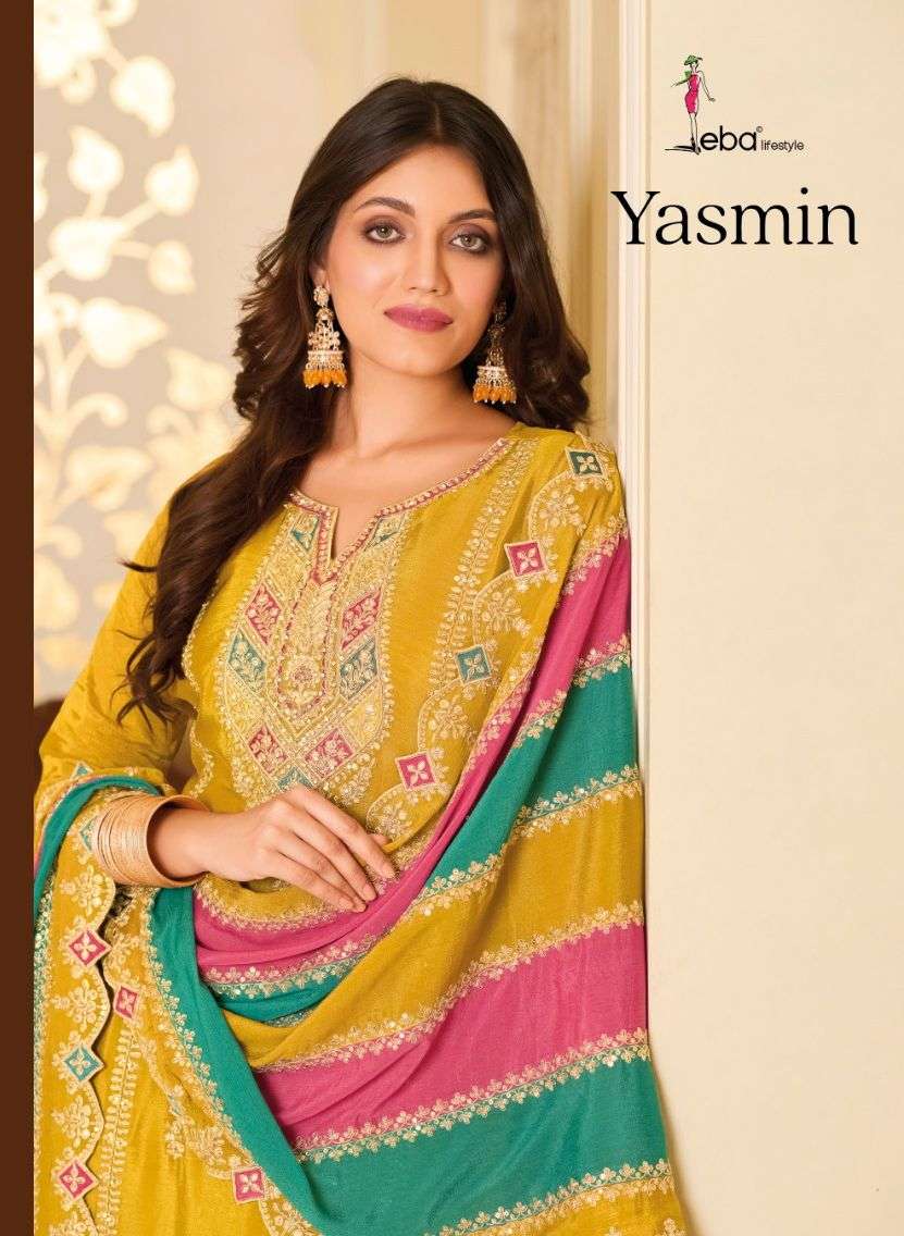 eba lifestyle catalogue yasin series 1653 to 1654 premium silk with emboidery work designer heavy embroidery dresses collection  