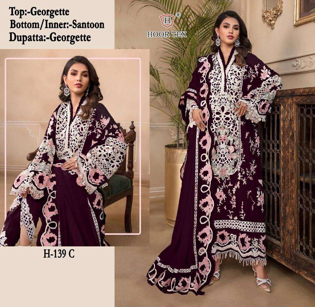 hoor tex design number h 139 a to d fox georgette heavy embroidery suit paksitani suit collection designer pakistani suit collection 