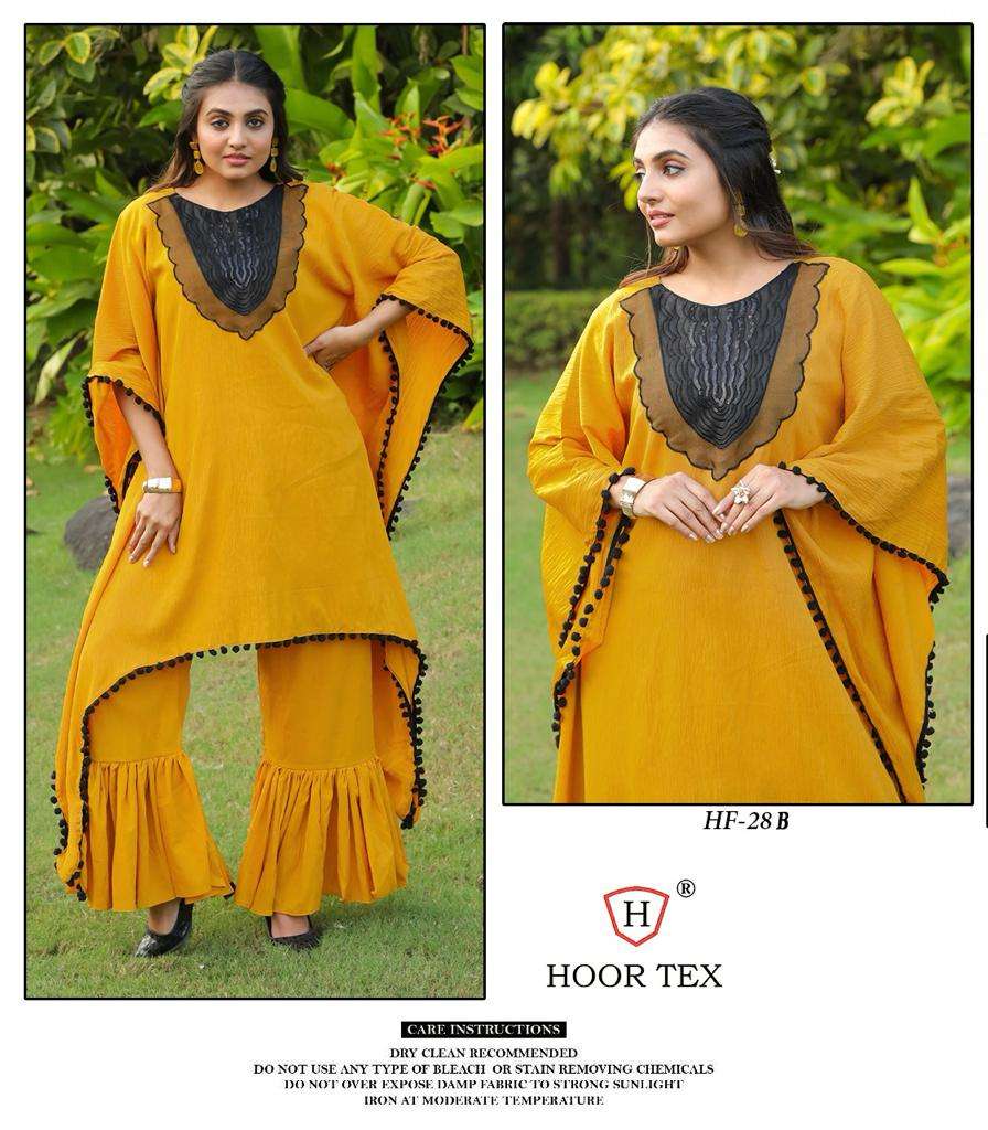 hoor tex hf 28 a to d new catalogue in pakistani full stitched heavy georgette cursh kaftan style top with pant indowestern top n pant 