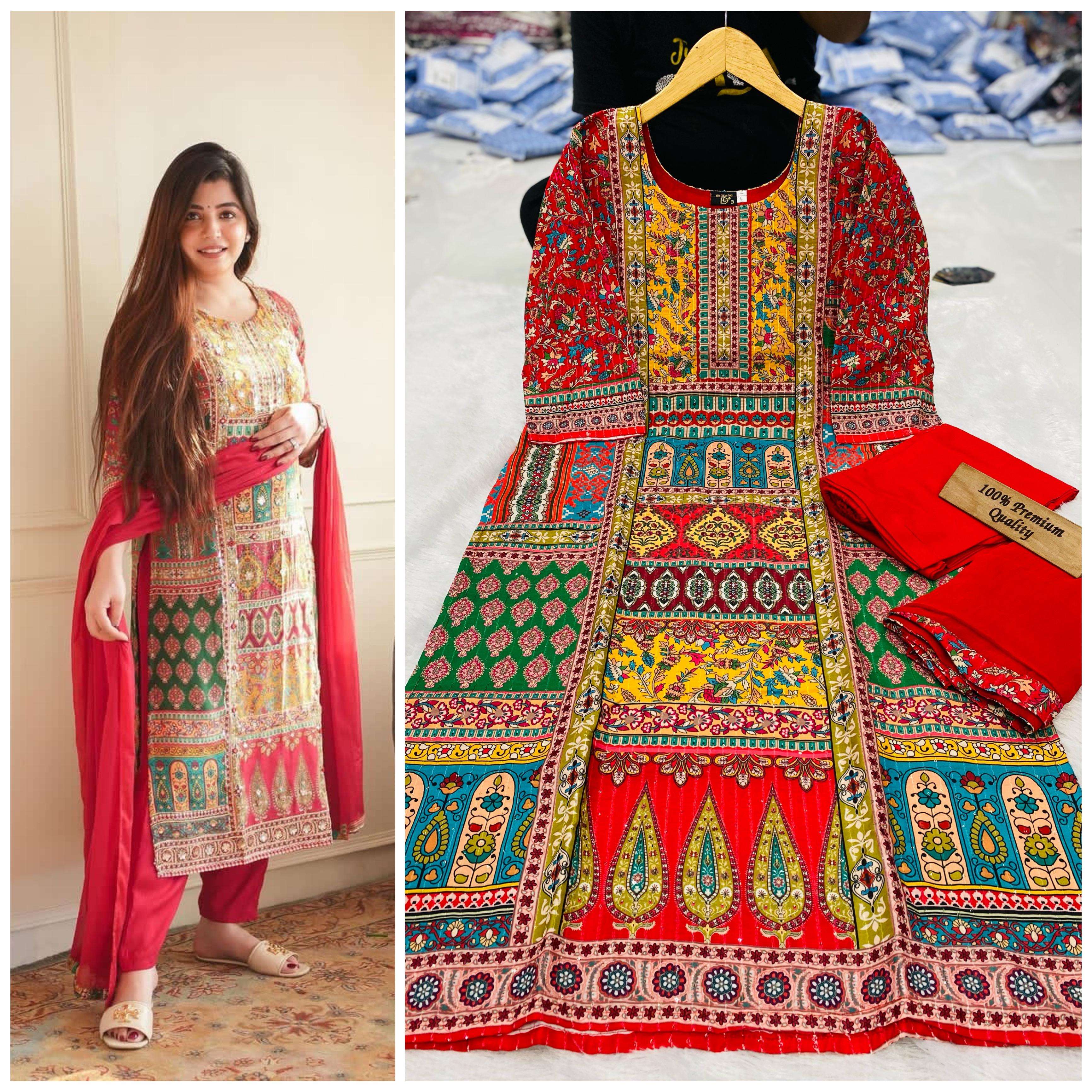hot and latest kurta set apple tree fabric details beautiful printed muslin with full sequence work kurta pant pure rayon cotton pant readymade pakistani suit  