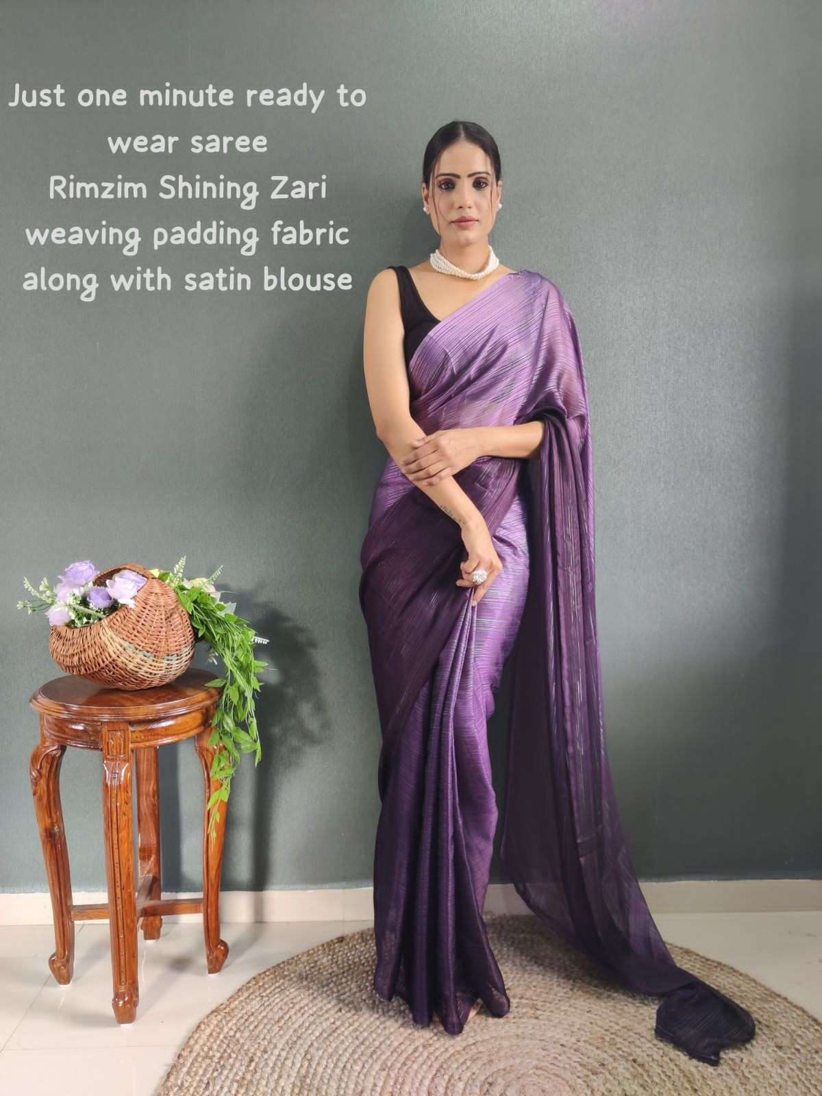 in just one minute ready to wear saree one minute fabric fancy chiffon rim zim soft zari weaving padding loving dark color ready to wear saree 2
