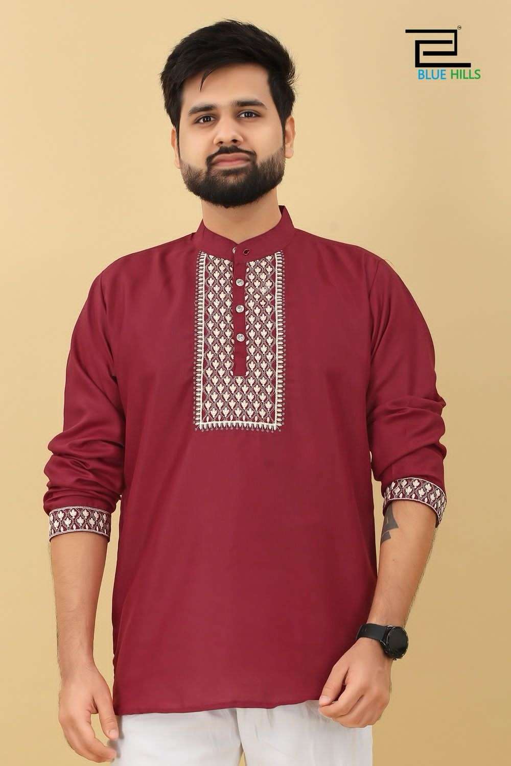 mens wear kurta short stylish kurta for men trendy kurta embroidery work short kurta fabric premium cotton with embroidery work size l to xxl  