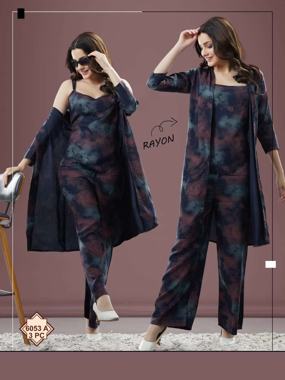 new night wear collection packet contain shrug inner plazzo fabric heavy reyon night suit collection reyon nightdress 