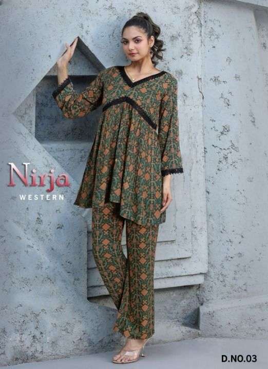 nirja western pair colour 4 fabric rinkel cotton digital print size m l xl xxl aliacut kurtie with pant cord set collection 