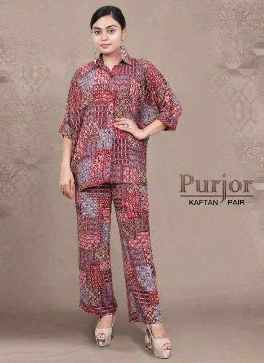 purjor  kaftan  pair super stylish  designer look fabric fabric wrinkle cotton baggy stylish cord set for women cord set for women  