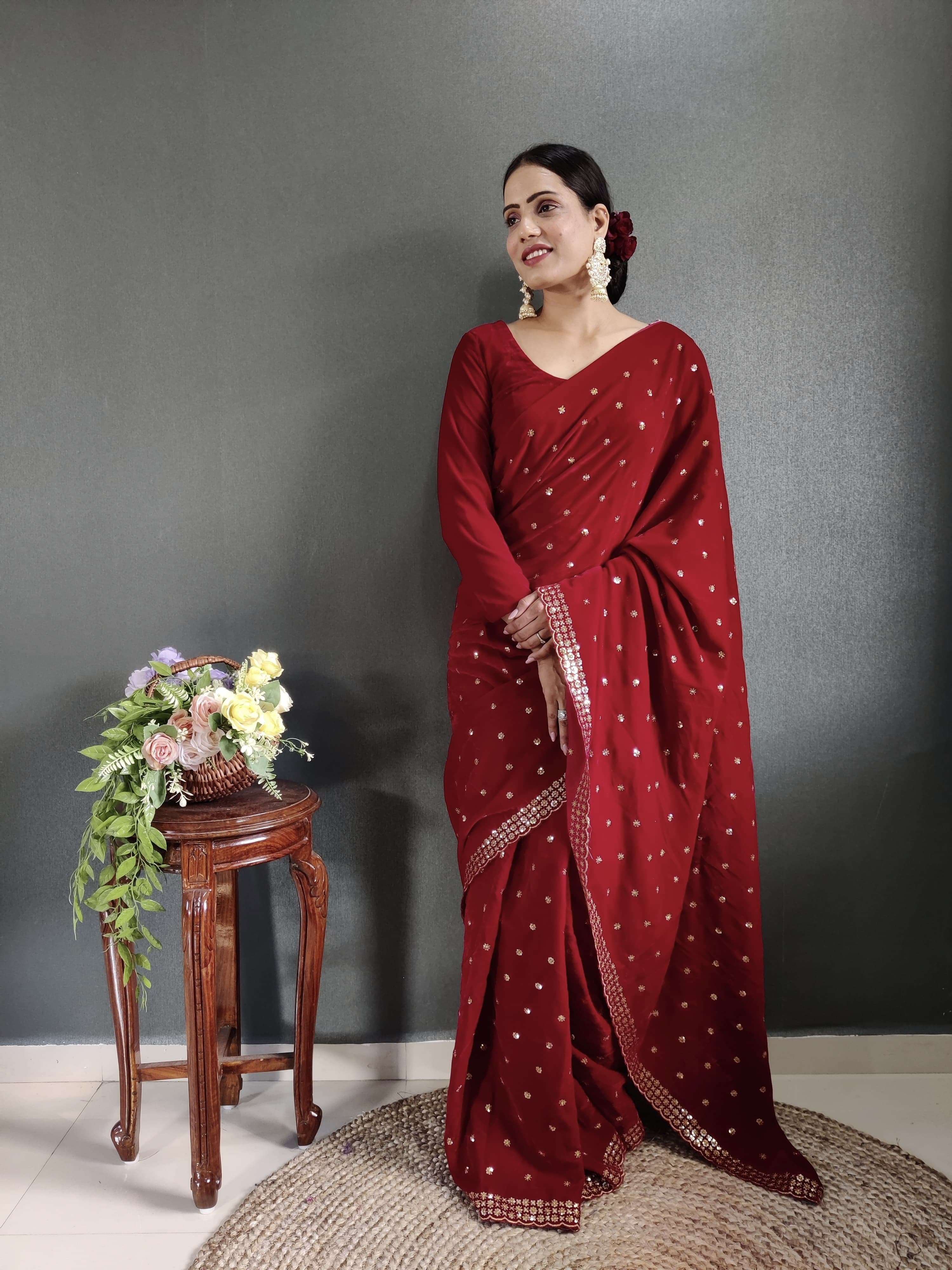 ready to wear velvet saree collection 9000 velvet embellished with beautiful embroidery and sequins work and jari work ready to wear  