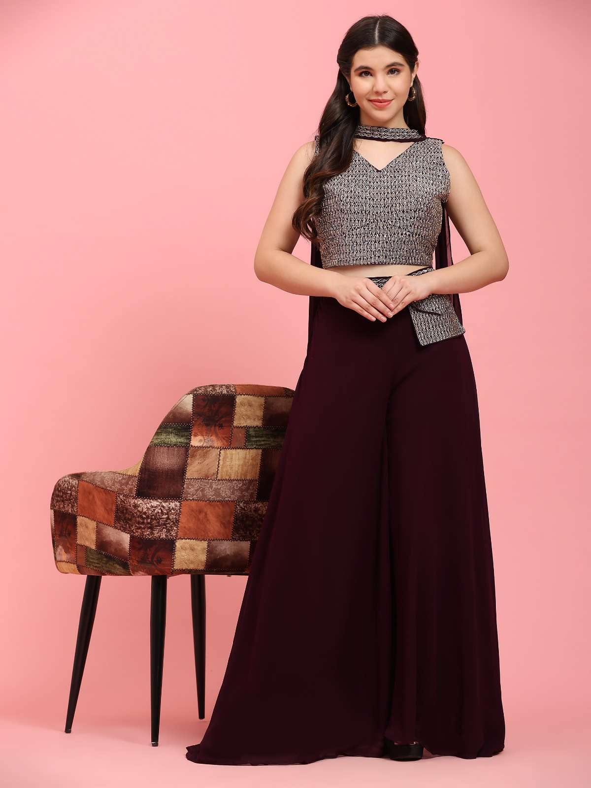 readymade crop top design no krc321 indowestern crop top partywear plazo pant with designer blouse indowestern collection 