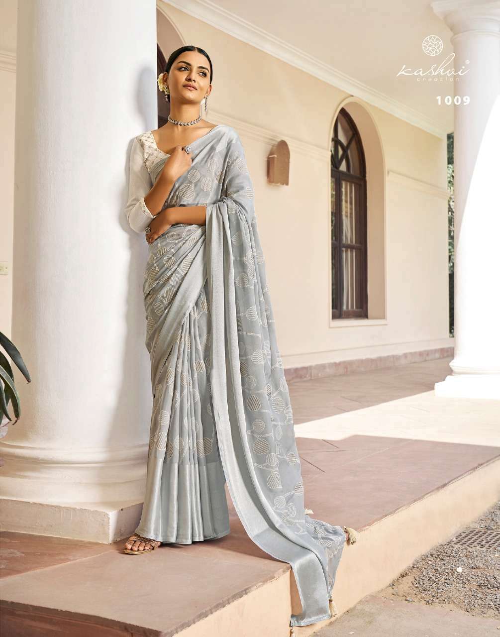 saree brand lt fabrics kashvi  creation catlogue ajra silk brasso with ink zari print & embroidery work blouse designer partywear saree collection 