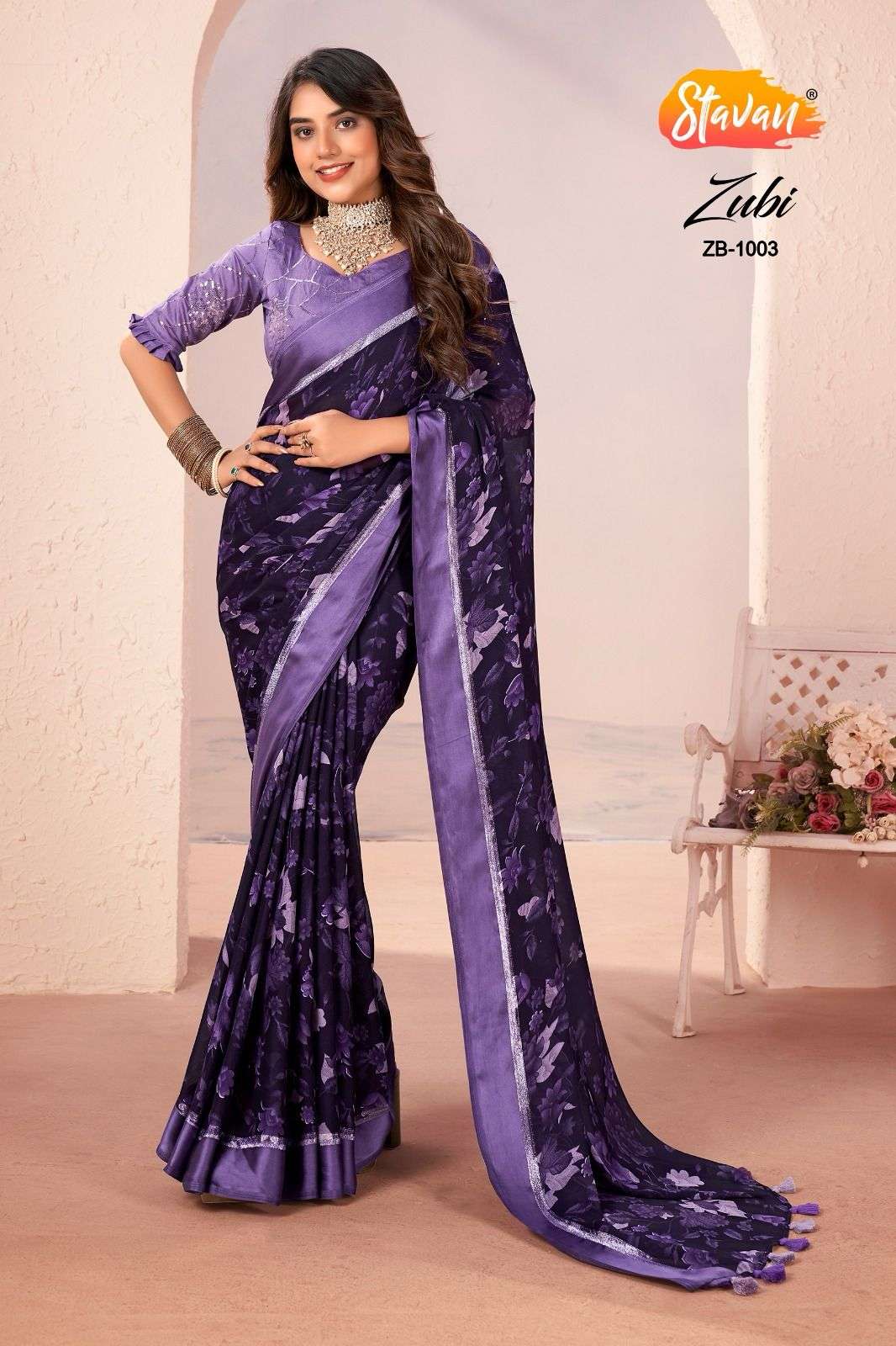 saree catalog zubi fabric moss georgette fabric with sattin border with silvar zari and embroidery sequence work blouse saree  