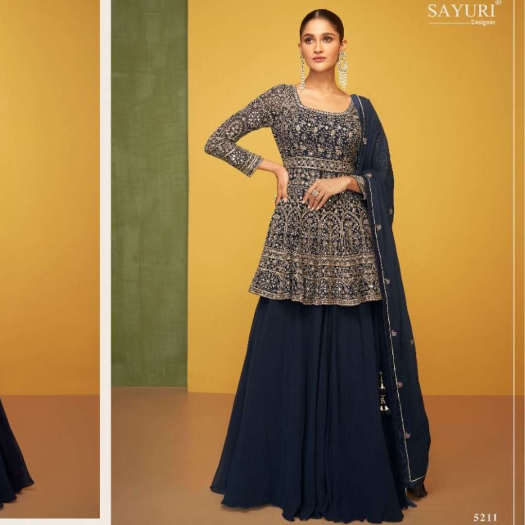 sayuri designer catalogue petals gold nx 2 pcs series 5211 42 size full stitched with cancan designer readymade paplone design partywear suit collection 