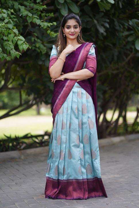 super half and half copper lehanga saree unstiched wear half saree pure kuber belt copper weaving half saree lehenga collection    