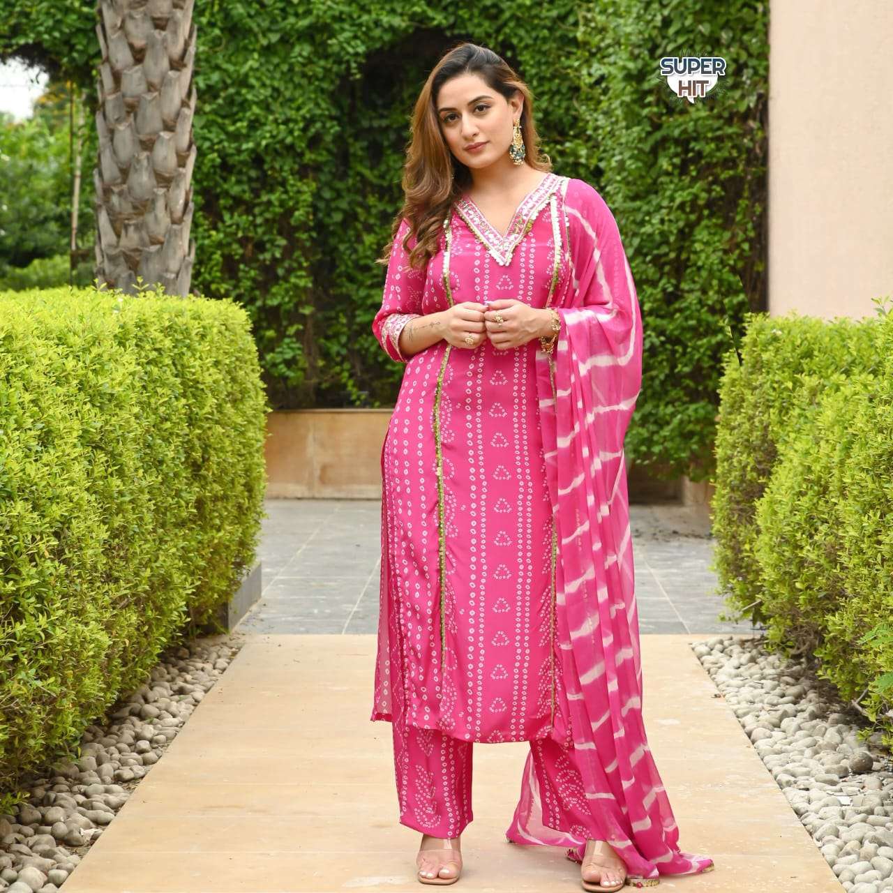 superhit wedding season special beautiful straight cut design readymade straight pink colour kurtie pant and duppta set readymade suit  