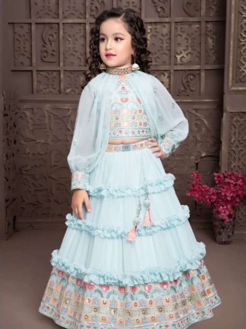 trending sequins embroidered with beautiful cutwork  stitched lehenga blouse with dupatta for festive season designer partywear girls kids wear lehenga collection  