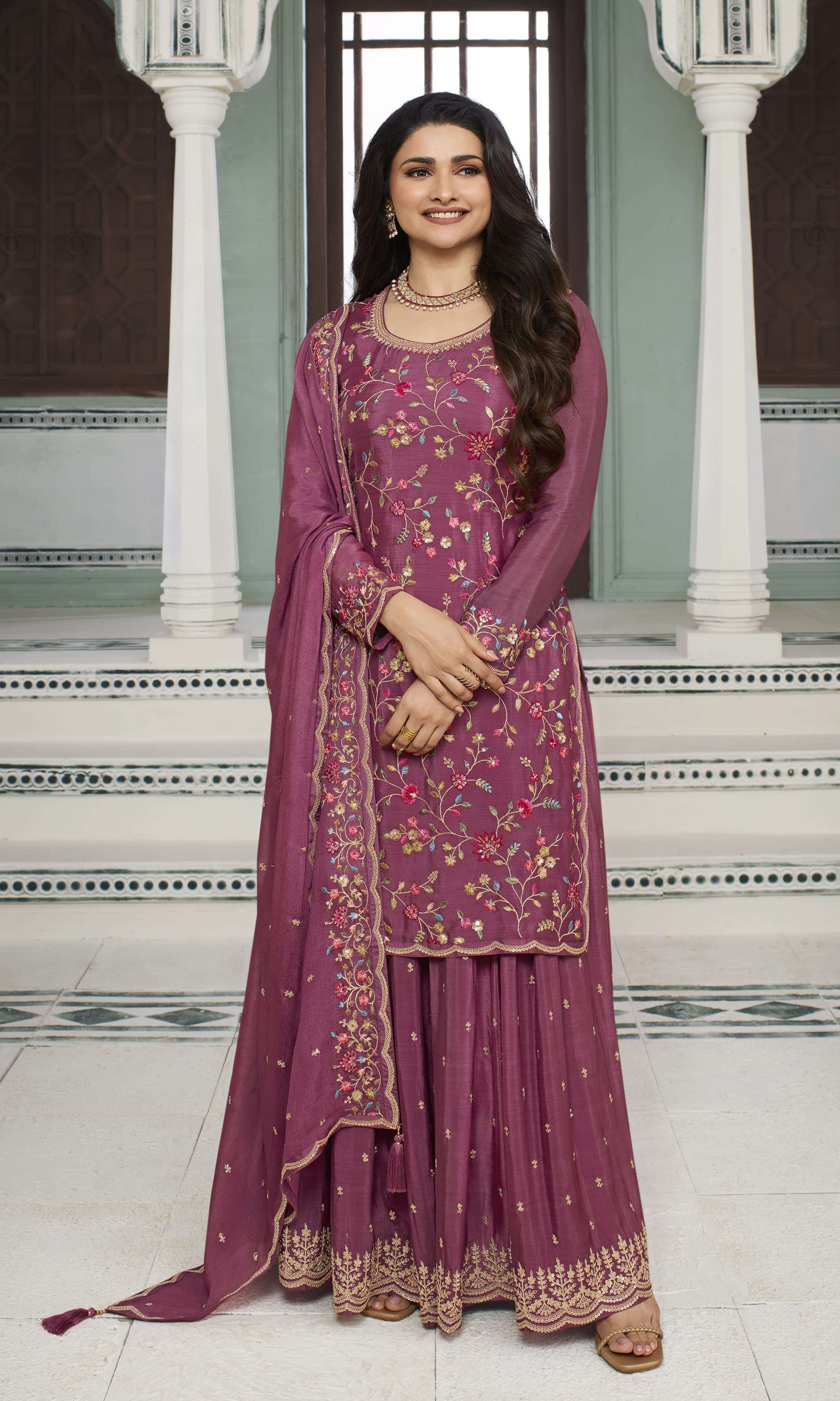 vinay fashion llp kuleesh avanti dress materials fabric details multy thread embroidered chinon designer partywear suit  