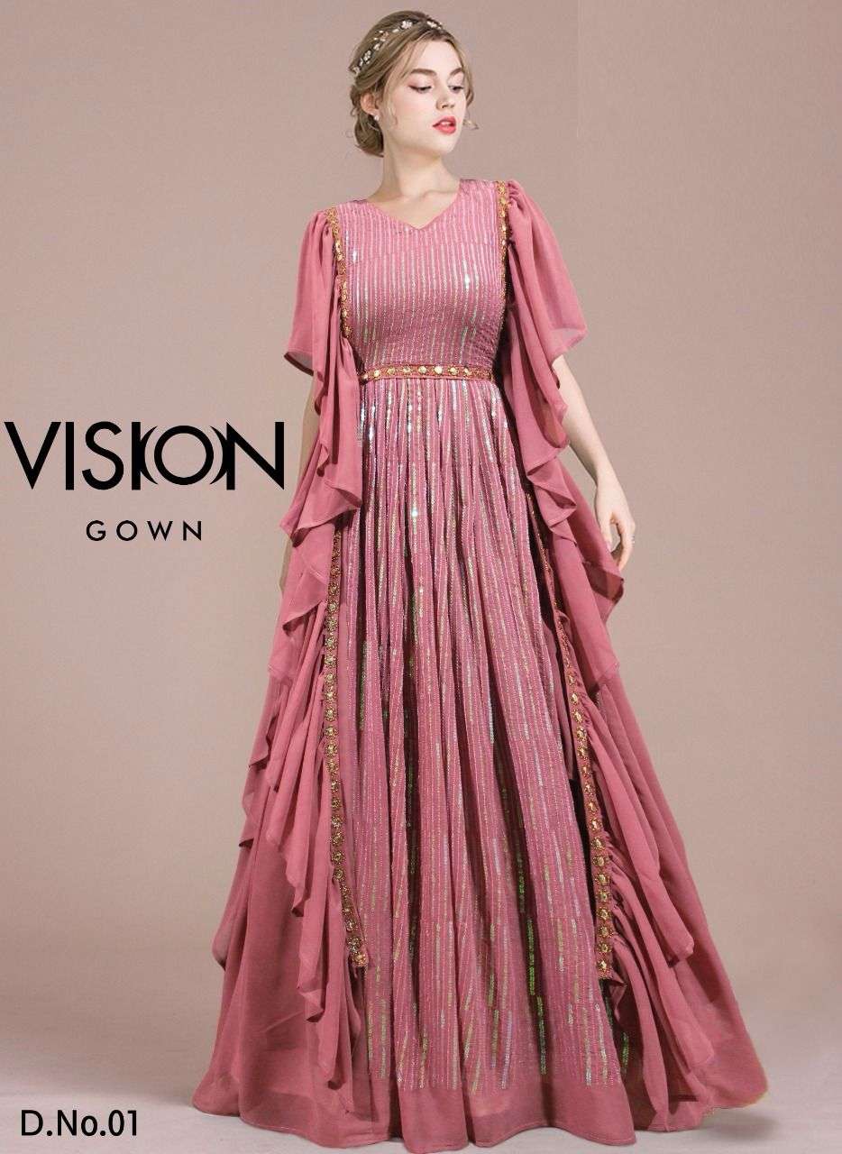 vision gown designer gown colour 6 fabric georgette sequence work designer heavy sequence work partywear readymade gown collection 
